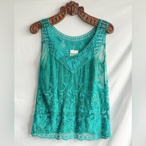Elegant Teal Lace Sleeveless Top